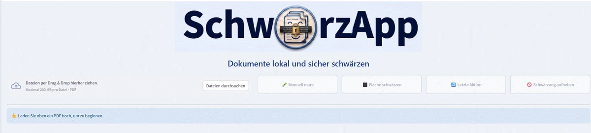 SchwärzApp — Oberfläche: Dokumente lokal und sicher schwärzen